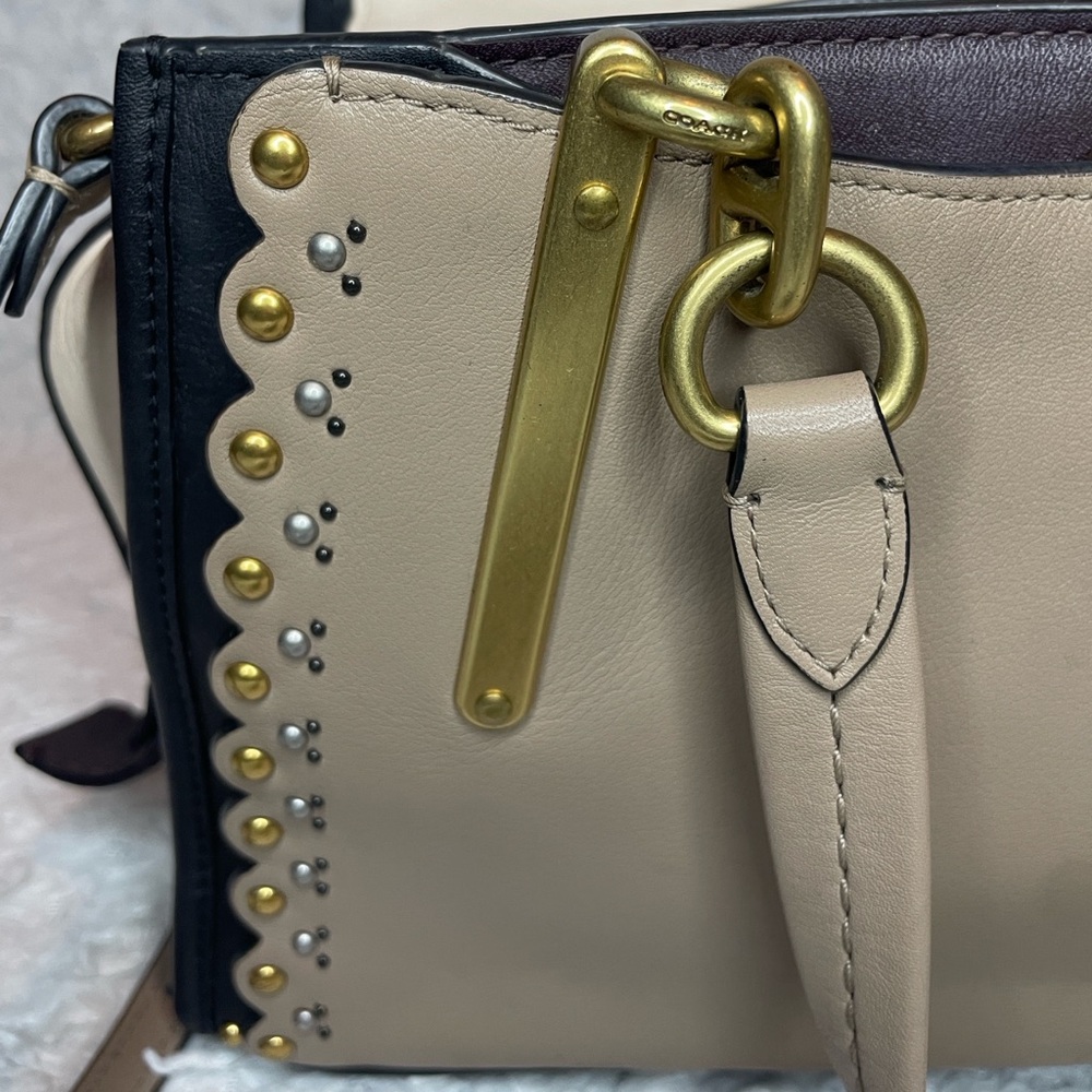 Coach Dreamer 29 Scalloped Stud Rivets Tri-tone Colorblock Leather Satchel Bag - Picture 5 of 17